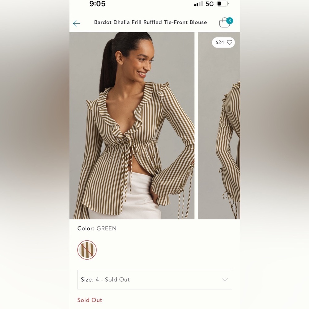 NWT Anthropologie Bardot Dhalia Frill Ruffled Tie-Front Blouse